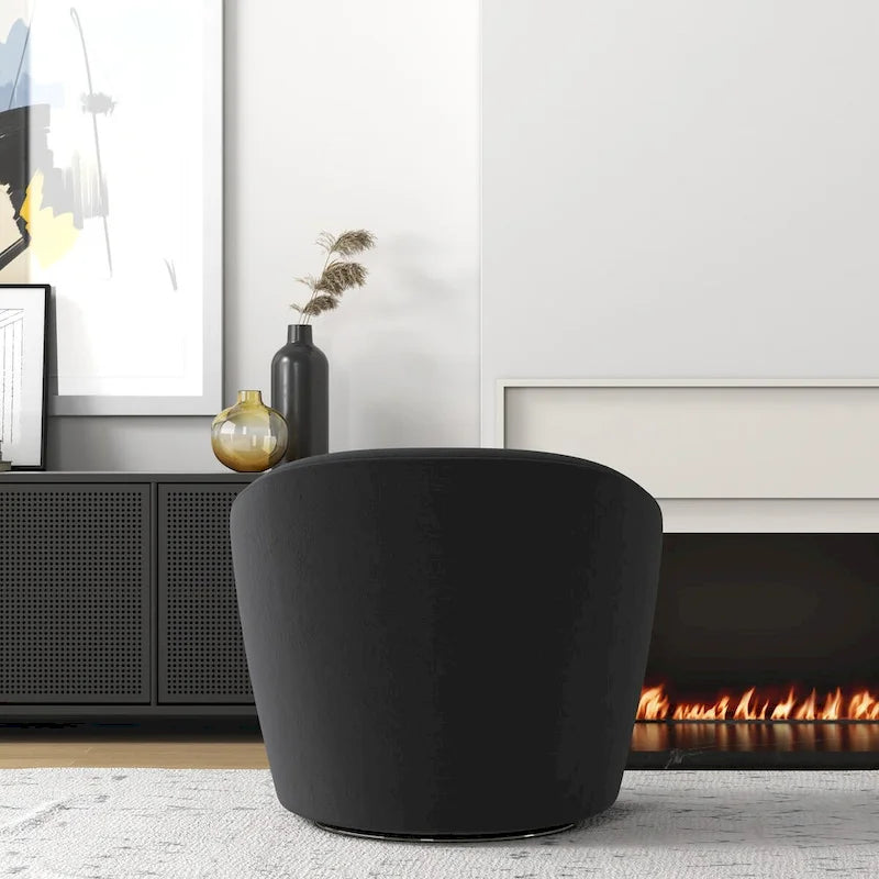 Fauteuil d'appoint pivotant avec pouf, Fauteuil club rond pivotant à 360 degrés en velours confortable pour chambre à coucher, salle de lecture