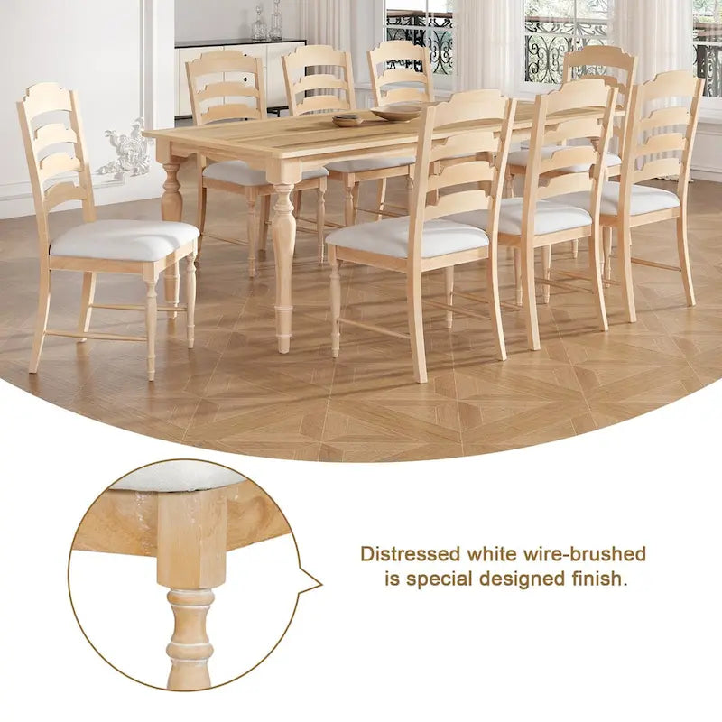 Ensemble de salle à manger 9 pièces avec table extensible et 8 chaises rembourrées