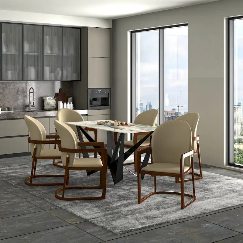 Chaise de salle à manger moderne en cuir capitonné, série Svelta par LeisureMod