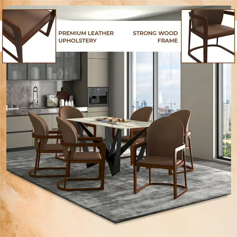 Chaise de salle à manger moderne en cuir capitonné, série Svelta par LeisureMod