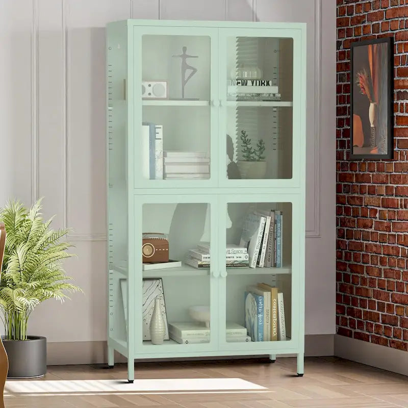 Meuble de rangement moderne et minimaliste en verre trempé à 3 faces avec quatre portes