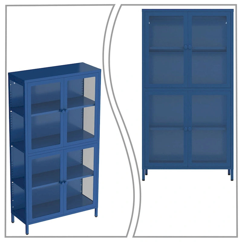 Meuble de rangement moderne et minimaliste en verre trempé à 3 faces avec quatre portes