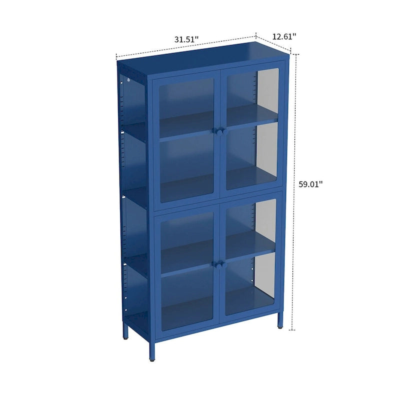 Meuble de rangement moderne et minimaliste en verre trempé à 3 faces avec quatre portes