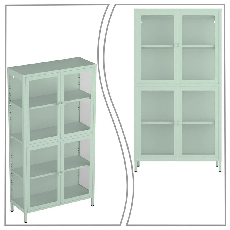 Meuble de rangement moderne et minimaliste en verre trempé à 3 faces avec quatre portes