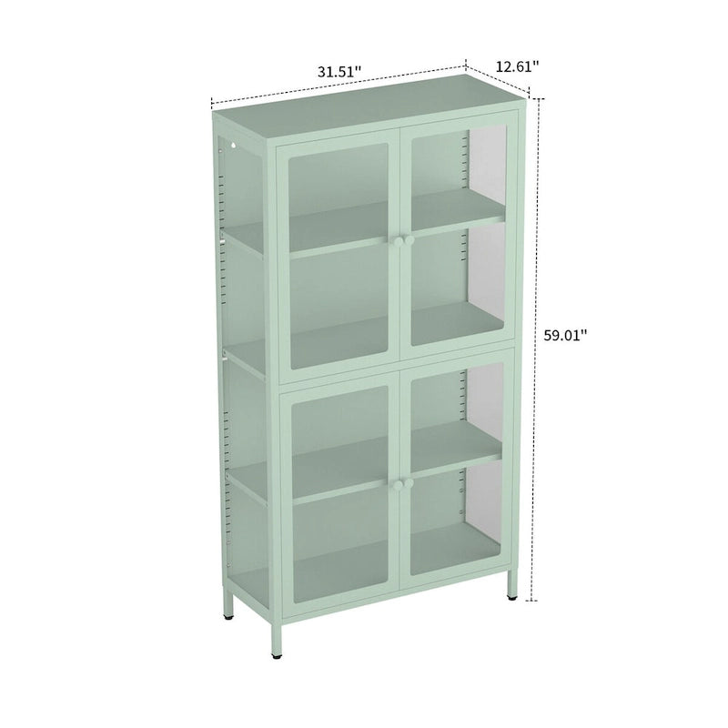 Meuble de rangement moderne et minimaliste en verre trempé à 3 faces avec quatre portes