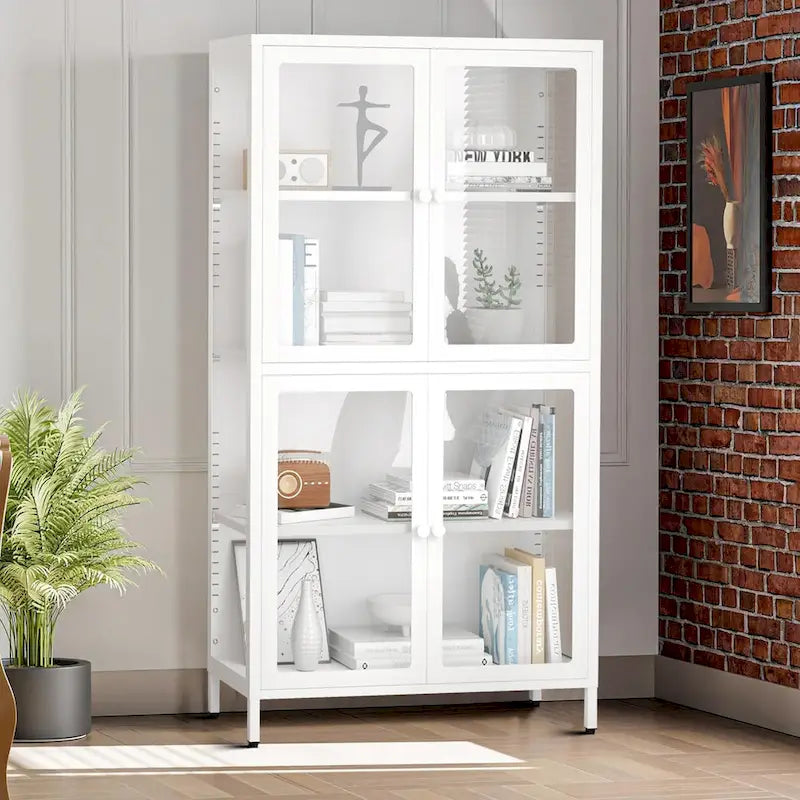 Meuble de rangement moderne et minimaliste en verre trempé à 3 faces avec quatre portes
