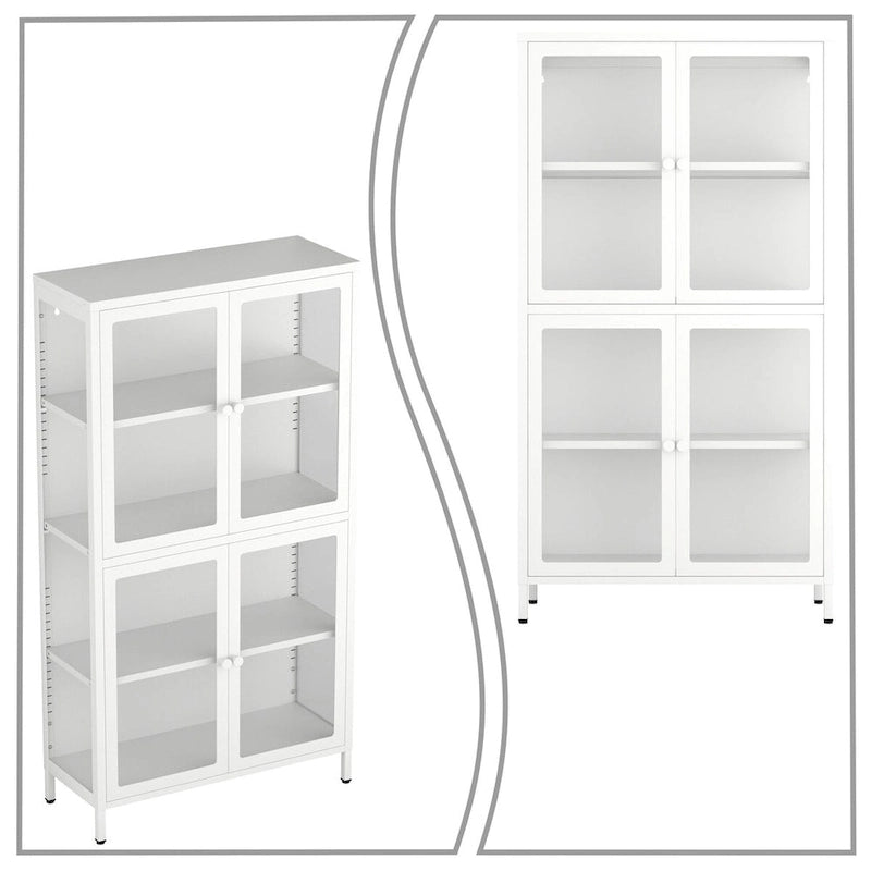 Meuble de rangement moderne et minimaliste en verre trempé à 3 faces avec quatre portes