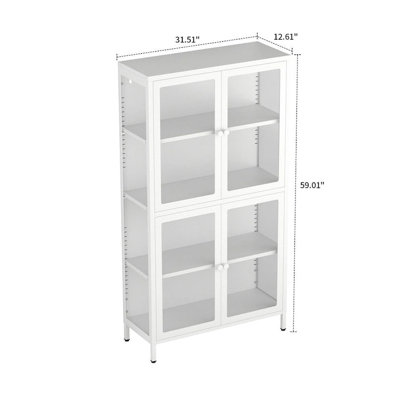 Meuble de rangement moderne et minimaliste en verre trempé à 3 faces avec quatre portes
