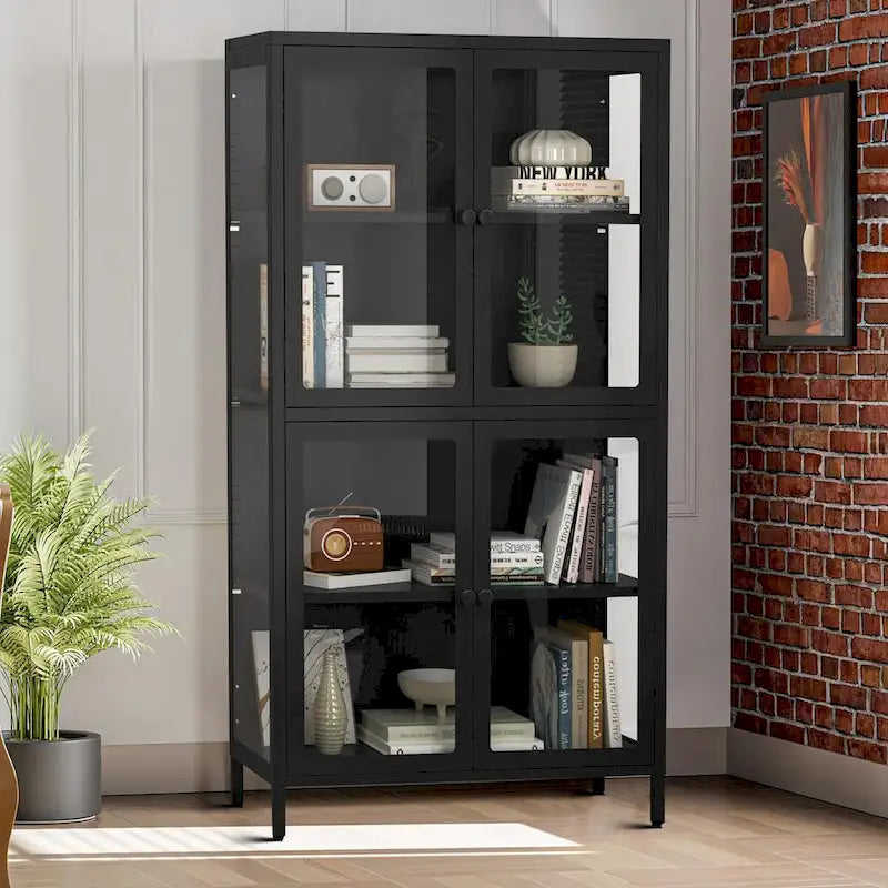 Meuble de rangement moderne et minimaliste en verre trempé à 3 faces avec quatre portes