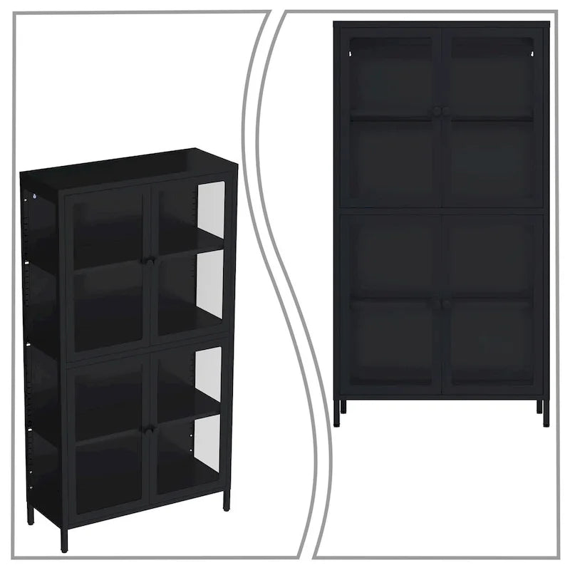 Meuble de rangement moderne et minimaliste en verre trempé à 3 faces avec quatre portes