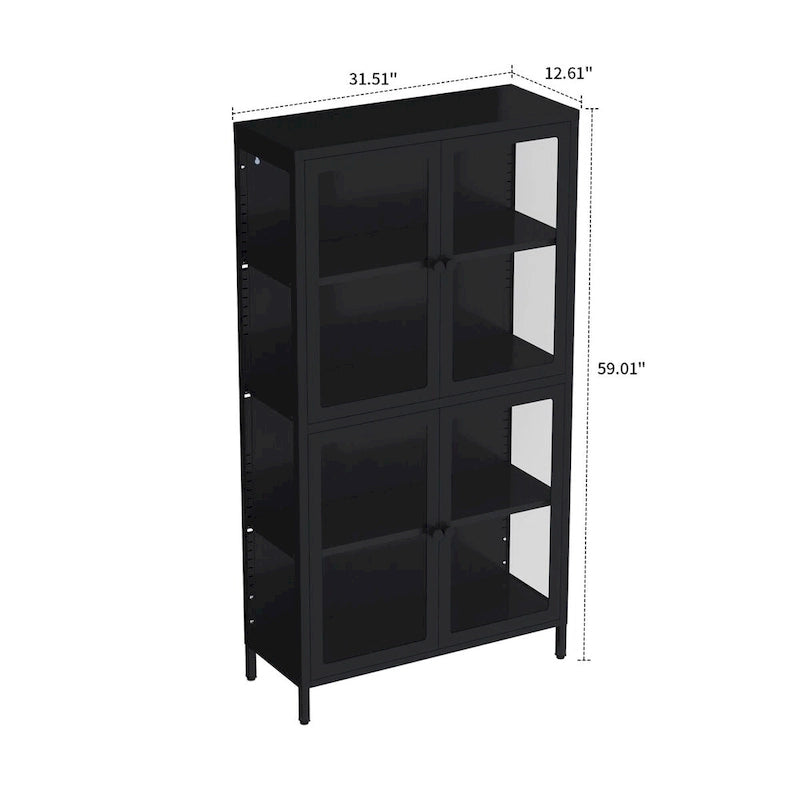 Meuble de rangement moderne et minimaliste en verre trempé à 3 faces avec quatre portes