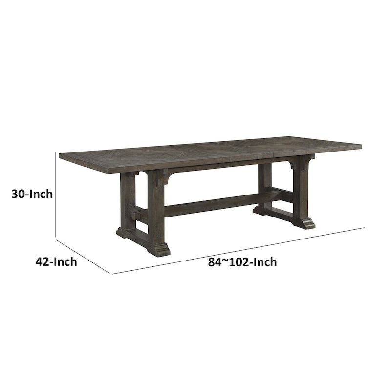 Table de salle à manger Koa 84-102 pouces, extensible 8 places rectangulaire, bois marron
