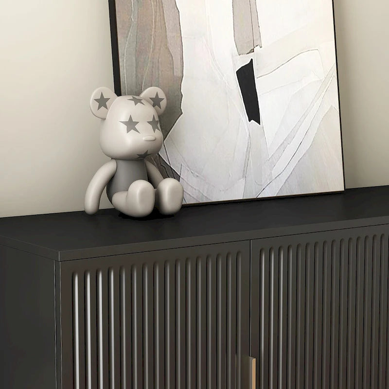 Buffet moderne noir avec rangement, grand buffet cannelé avec étagères réglables, crédence, meuble d'appoint
