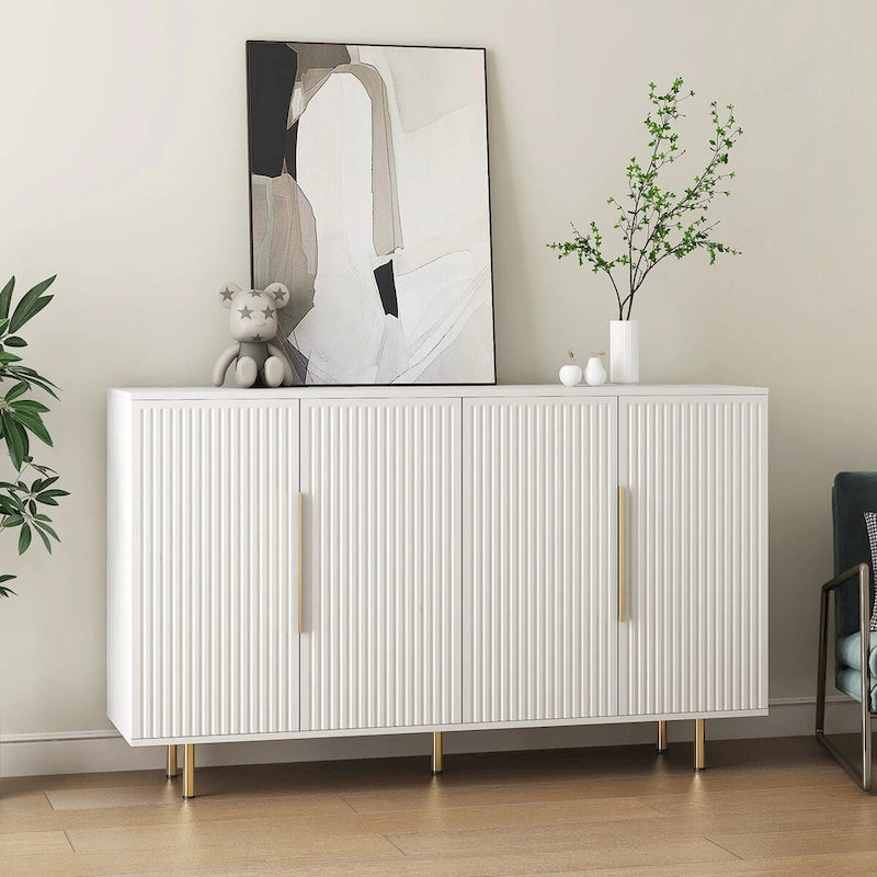 Buffet moderne noir avec rangement, grand buffet cannelé avec étagères réglables, crédence, meuble d'appoint