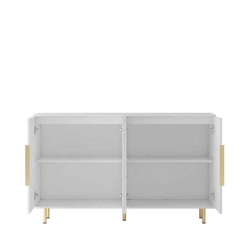 Buffet moderne noir avec rangement, grand buffet cannelé avec étagères réglables, crédence, meuble d'appoint