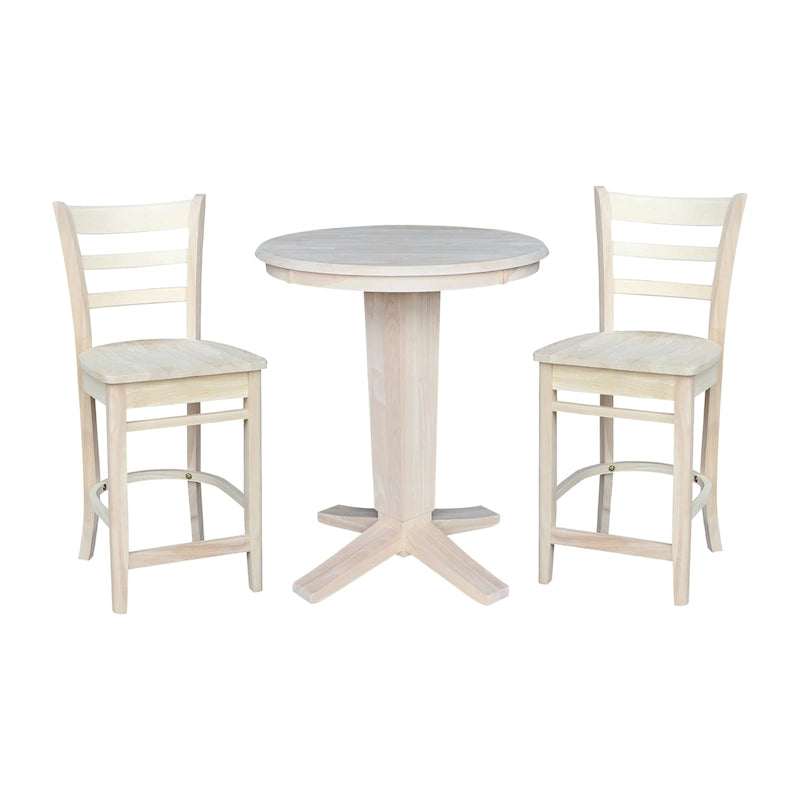 Table de salle à manger ronde en bois massif de 76 cm de hauteur de comptoir avec 2 tabourets