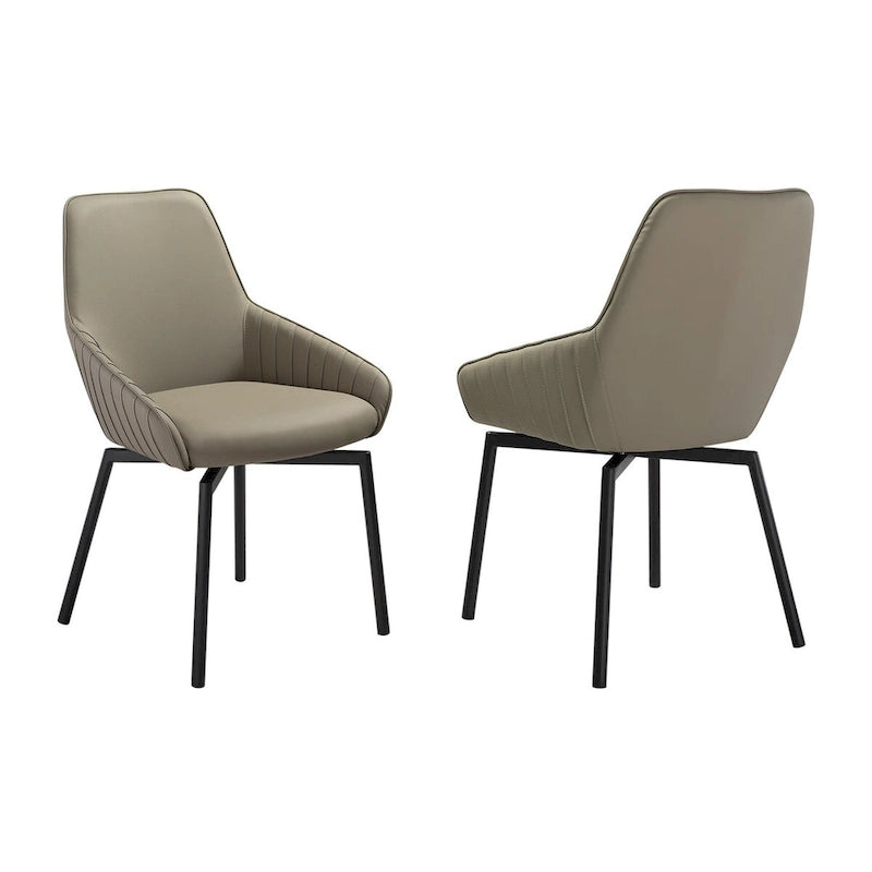 Lot de 2 chaises de salle à manger pivotantes Shin de 58 cm, incurvées, cuir synthétique gris, noir