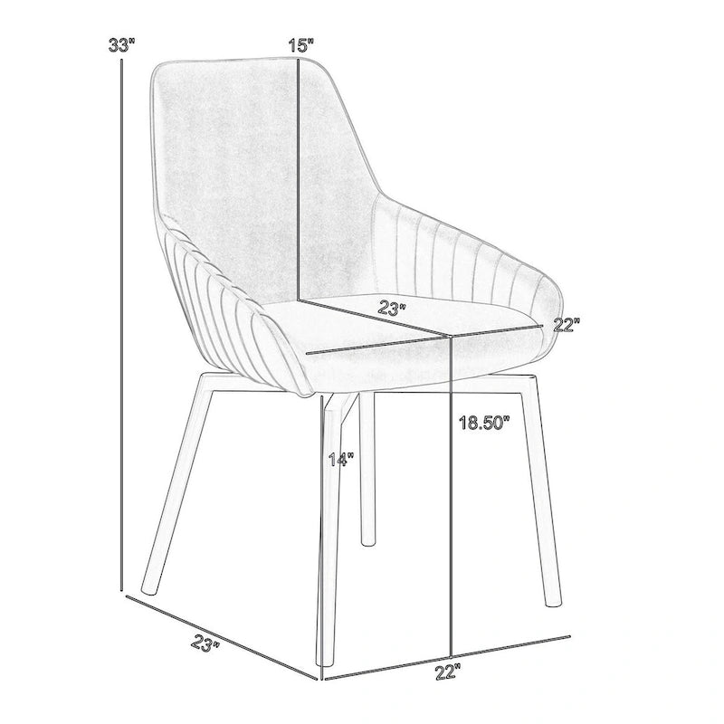 Lot de 2 chaises de salle à manger pivotantes Shin de 58 cm, incurvées, cuir synthétique gris, noir