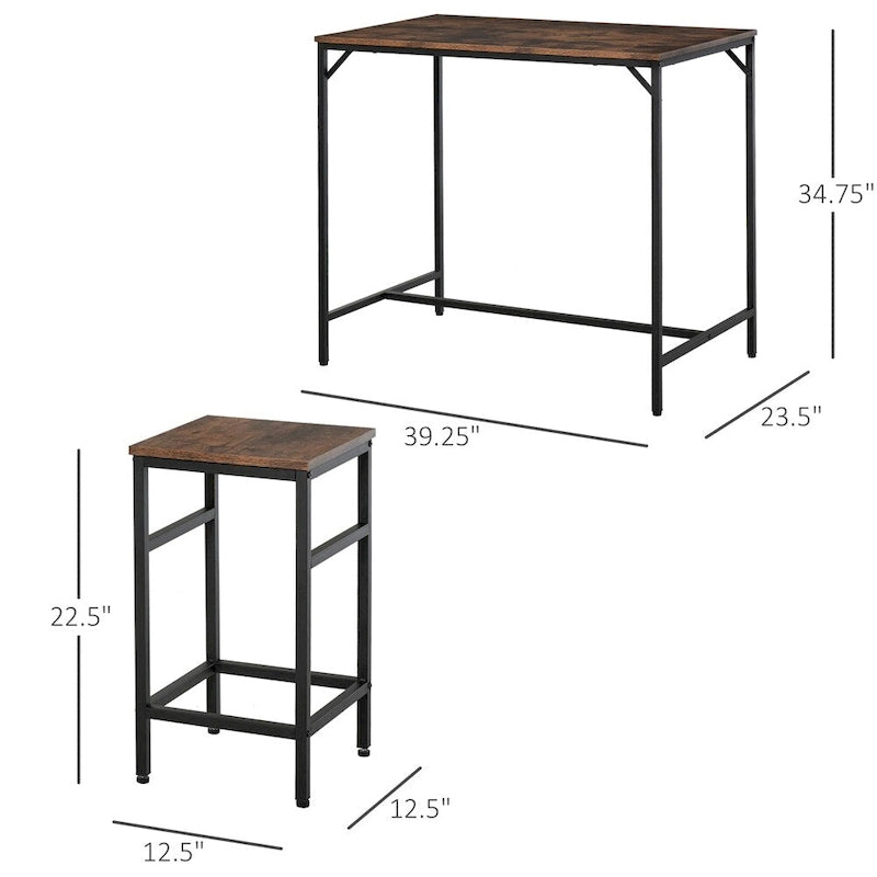 Ensemble de salle à manger en bois avec table de bar et 4 tabourets (Lot de 5)