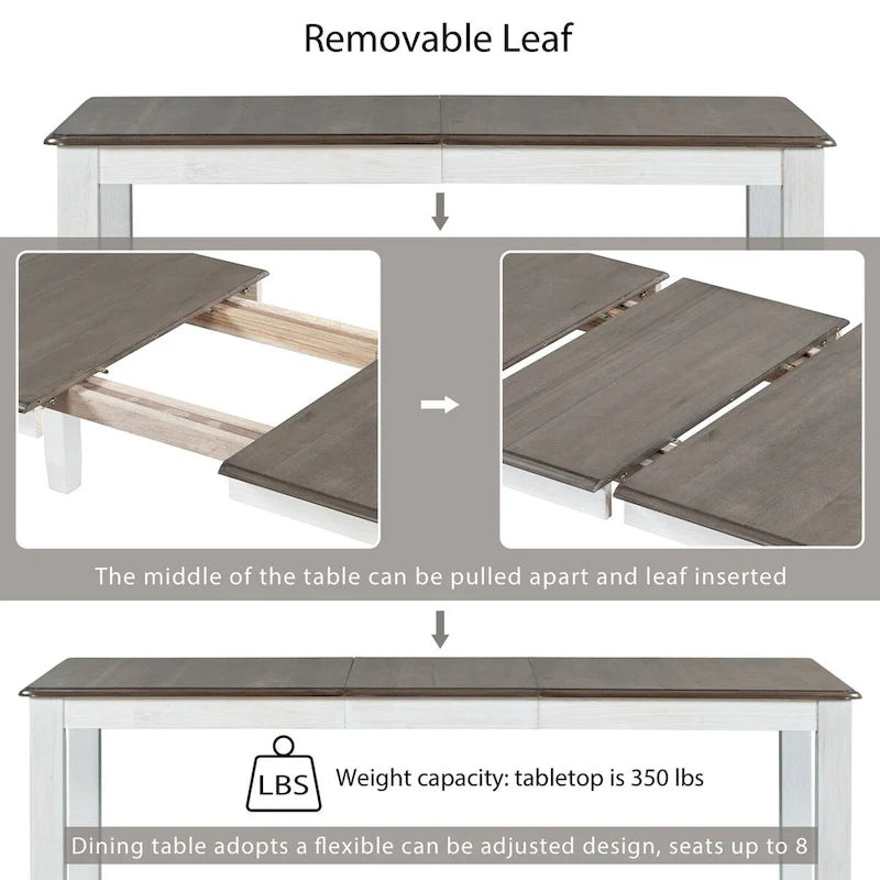 Ensemble de salle à manger 7 pièces de style rétro avec table extensible et 6 chaises rembourrées