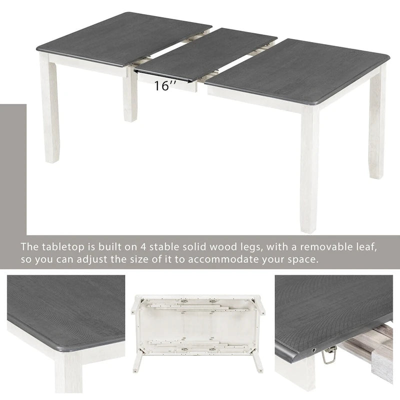 Ensemble de salle à manger 7 pièces de style rétro avec table extensible et 6 chaises rembourrées