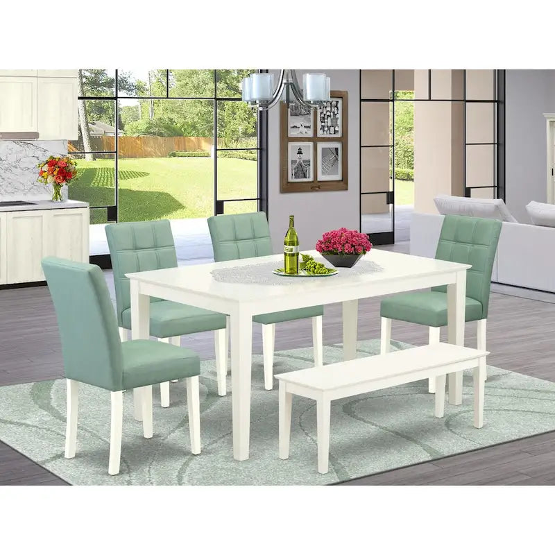 Ensemble de salle à manger East West Furniture, comprenant une table à manger rectangulaire et des chaises, Blanc Lin (Options de pièces)