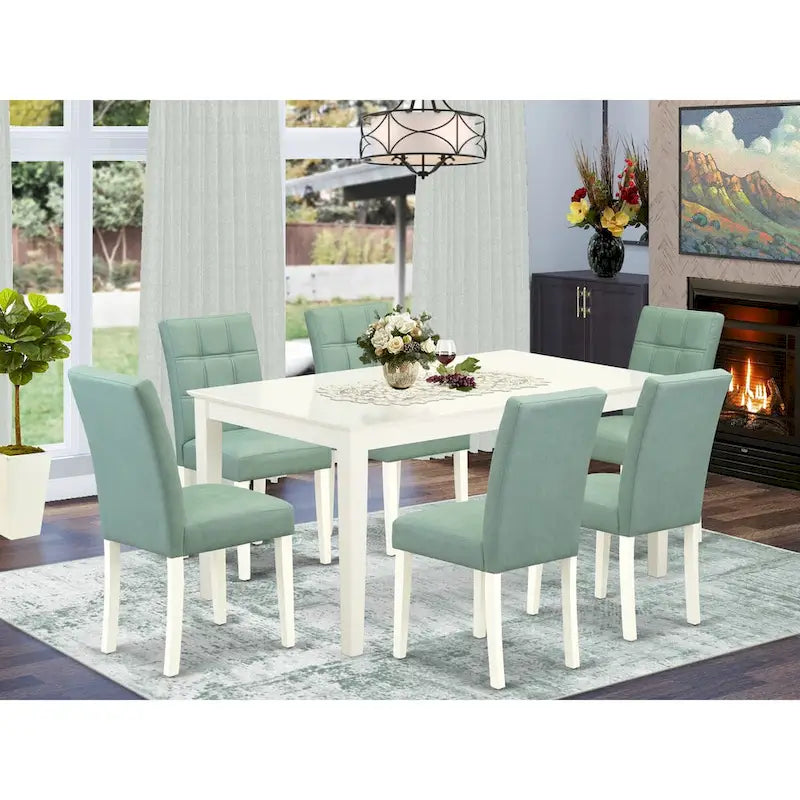 Ensemble de salle à manger East West Furniture, comprenant une table à manger rectangulaire et des chaises, Blanc Lin (Options de pièces)