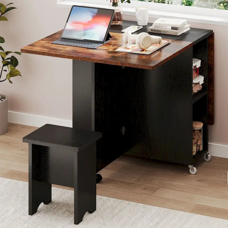 Ensemble de salle à manger pliant Moasis 5 ou 7 pièces avec table à rabats et tabourets de rangement, pour jusqu'à 6 personnes