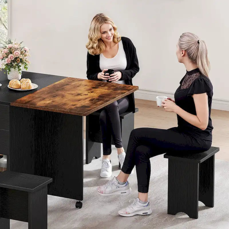 Ensemble de salle à manger pliant Moasis 5 ou 7 pièces avec table à rabats et tabourets de rangement, pour jusqu'à 6 personnes