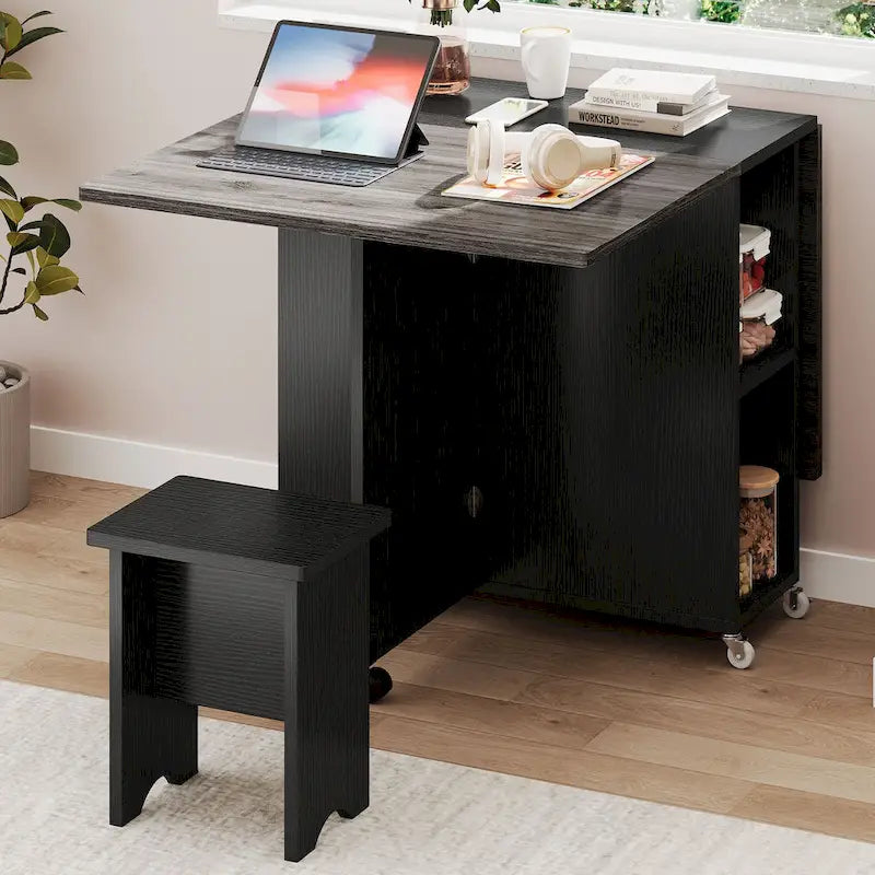Ensemble de salle à manger pliant Moasis 5 ou 7 pièces avec table à rabats et tabourets de rangement, pour jusqu'à 6 personnes