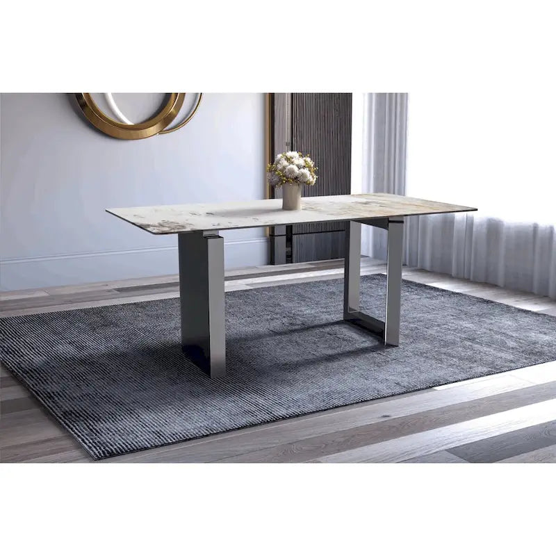 Table de salle à manger Série Astra avec plateau en pierre frittée/verre