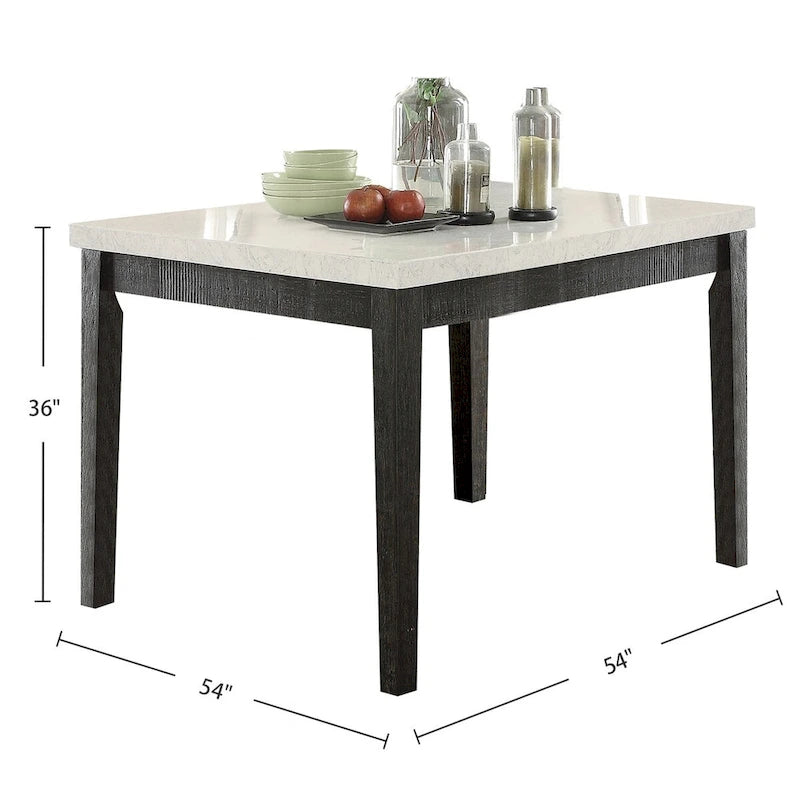 Table de comptoir carrée avec plateau en marbre blanc et chêne foncé « Salvage »