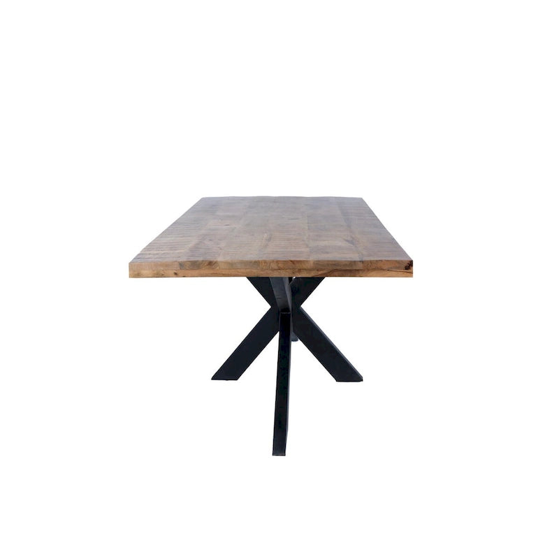 Table de salle à manger rectangulaire raffinée RRI Goods avec plateau en bois de manguier et piètement araignée en métal, 160 cm