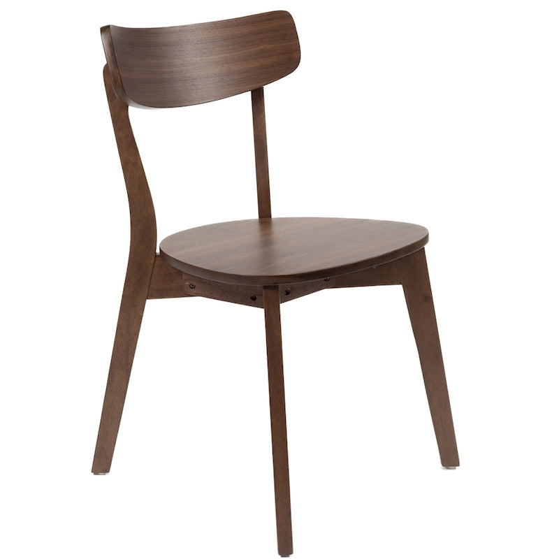 Chaise de salle à manger Aby, assise ronde en bois, dossier à lattes ouvertes, noyer brun