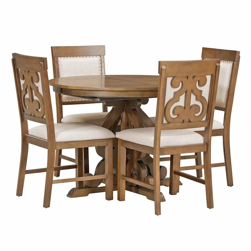 Ensemble de salle à manger fonctionnel rétro 5 pièces, une rallonge de 40 cm et 4 chaises rembourrées pour salle à manger et cuisine
