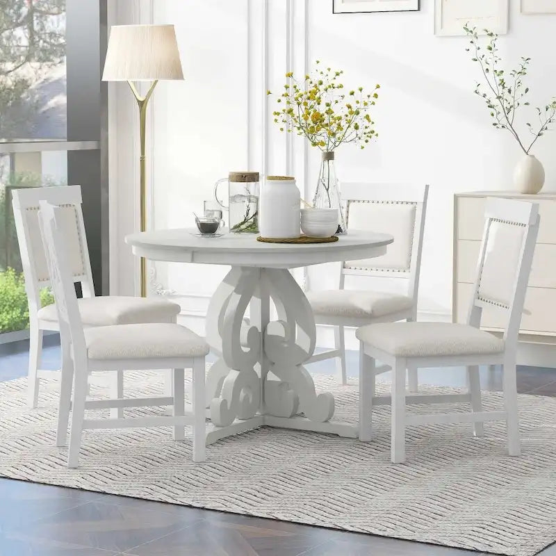 Ensemble de salle à manger fonctionnel rétro 5 pièces, une rallonge de 40 cm et 4 chaises rembourrées pour salle à manger et cuisine