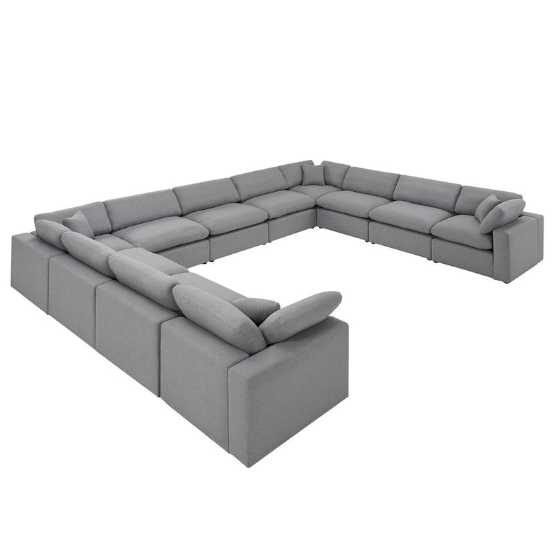 Canapé d'angle modulable 11 places Anka en lin gris, rembourrage en duvet, par iNSPIRE Q Modern
