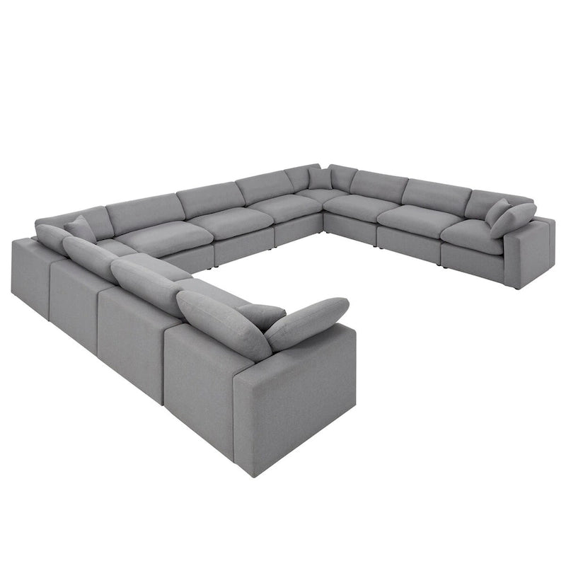 Canapé d'angle modulable 11 places Anka en lin gris, rembourrage en duvet, par iNSPIRE Q Modern