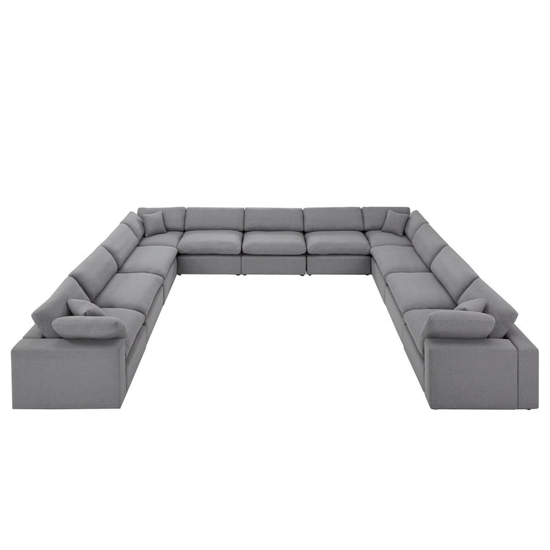 Canapé d'angle modulable 11 places Anka en lin gris, rembourrage en duvet, par iNSPIRE Q Modern