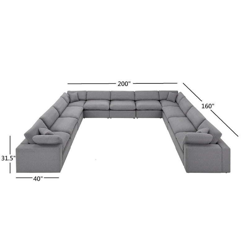 Canapé d'angle modulable 11 places Anka en lin gris, rembourrage en duvet, par iNSPIRE Q Modern