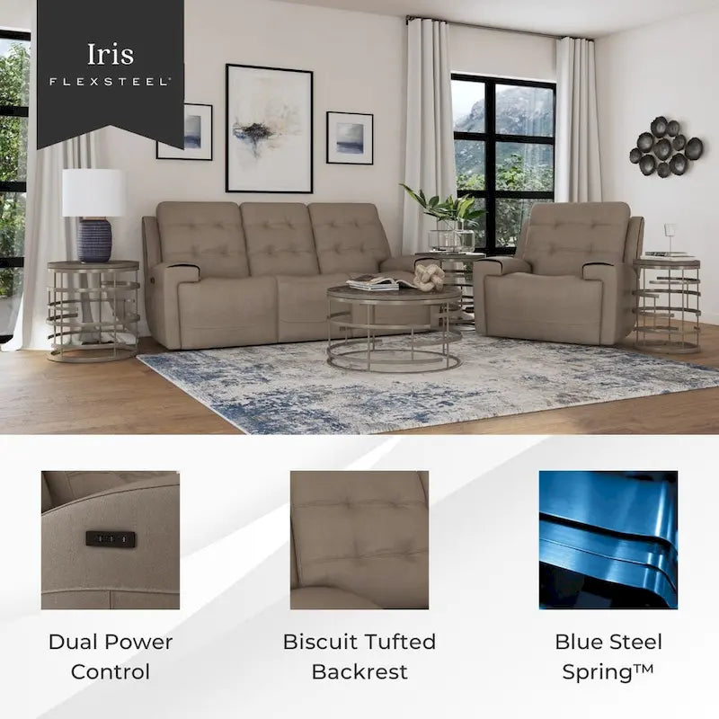 Canapé inclinable électrique en cuir pleine fleur Iris avec appuie-tête électriques par Flexsteel