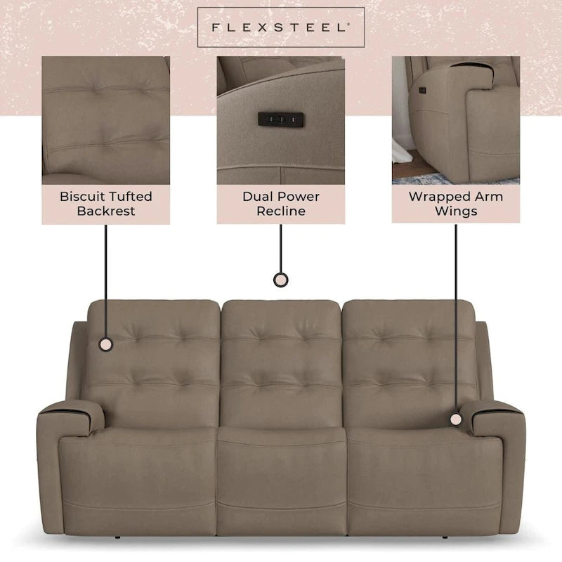 Canapé inclinable électrique en cuir pleine fleur Iris avec appuie-tête électriques par Flexsteel