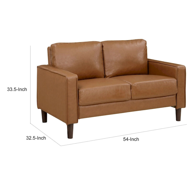 Causeuse Stark 54 po, similicuir brun, accoudoirs droits, bois massif