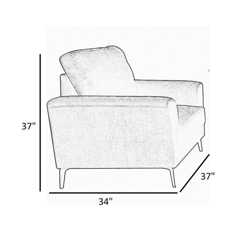Fauteuil d'appoint Jake 37 pouces, coussins en mousse de chenille grise, pieds en métal
