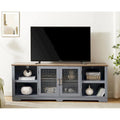 Meuble TV moderne, grande console de divertissement, pour téléviseur jusqu'à 80 pouces, avec étagères ouvertes et armoires à portes vitrées