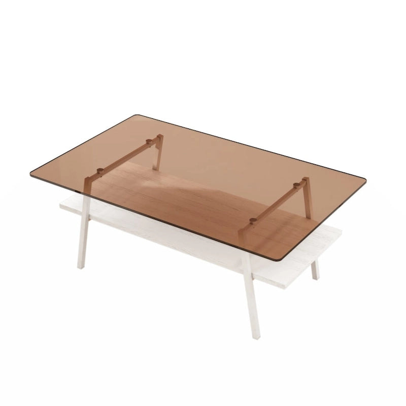 Table basse rectangulaire, plateau en verre trempé avec pieds en métal noir, table moderne pour salon