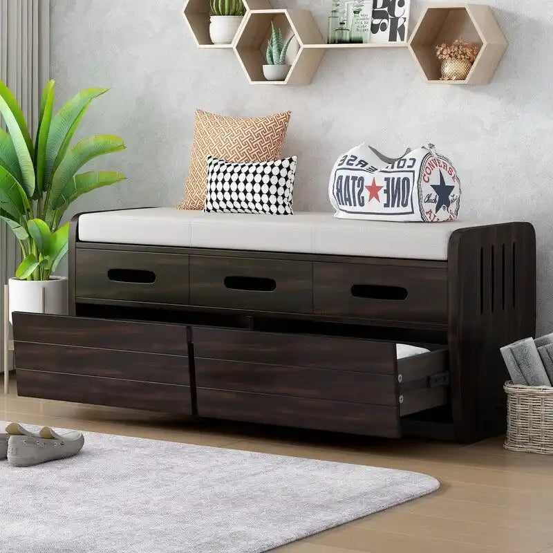 Banc de rangement avec 2 tiroirs et espace de rangement dissimulé