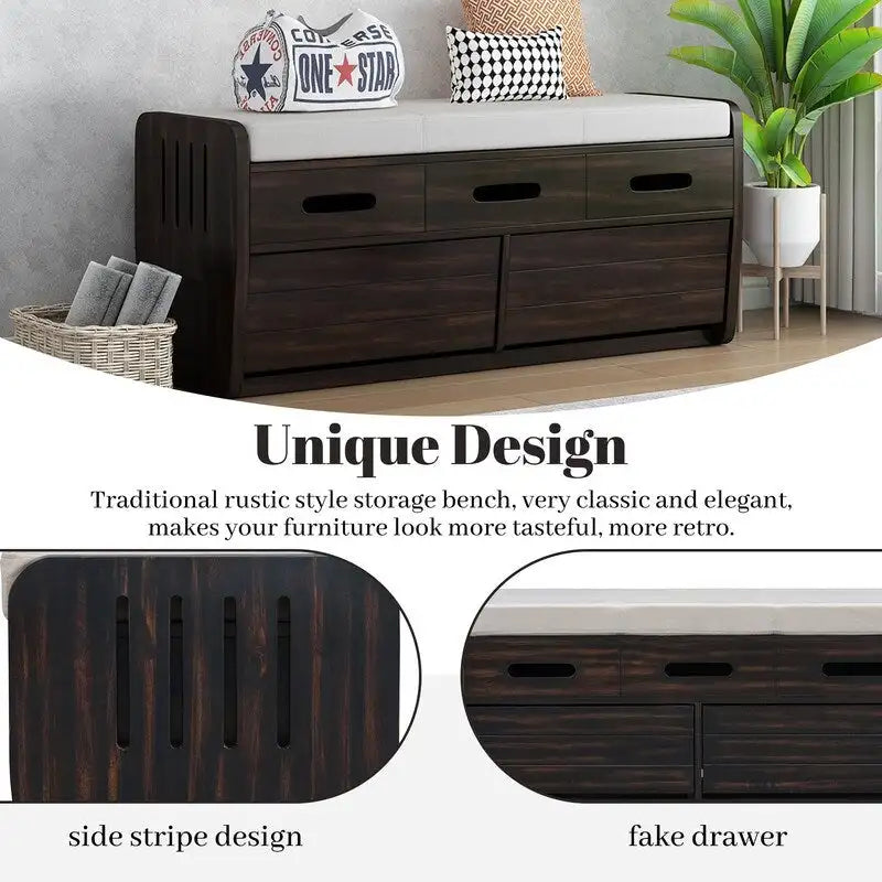 Banc de rangement avec 2 tiroirs et espace de rangement dissimulé