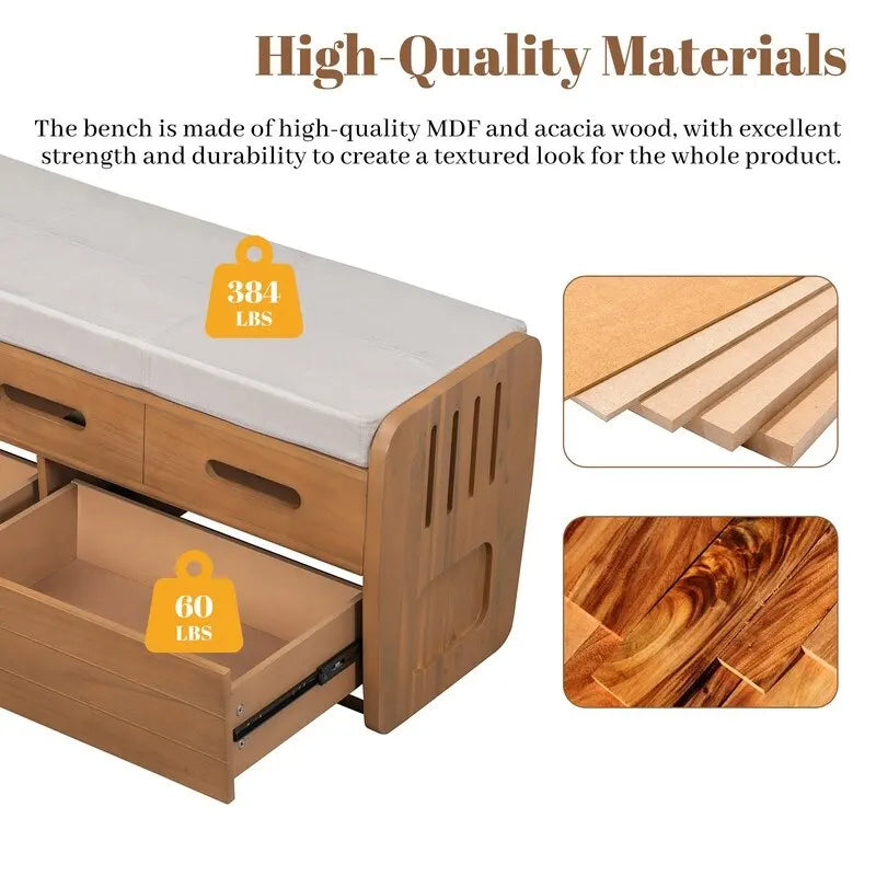 Banc de rangement avec 2 tiroirs et espace de rangement dissimulé