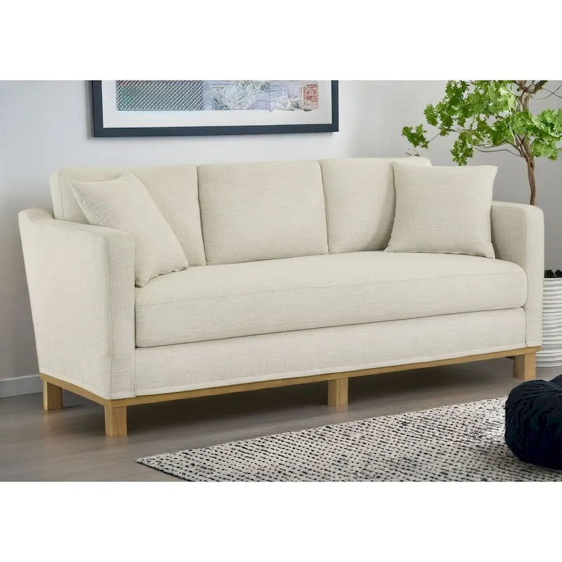 Canapé 3 places rembourré Brookside Jolene avec base en bois et coussins décoratifs